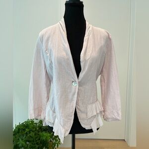 NINA KENDOSA Linen Jacket Pale Pink Asymmetric Ruffles Peplum Made Italy